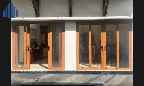 Pintu Sliding uPVC Motif Kayu Golden Oak